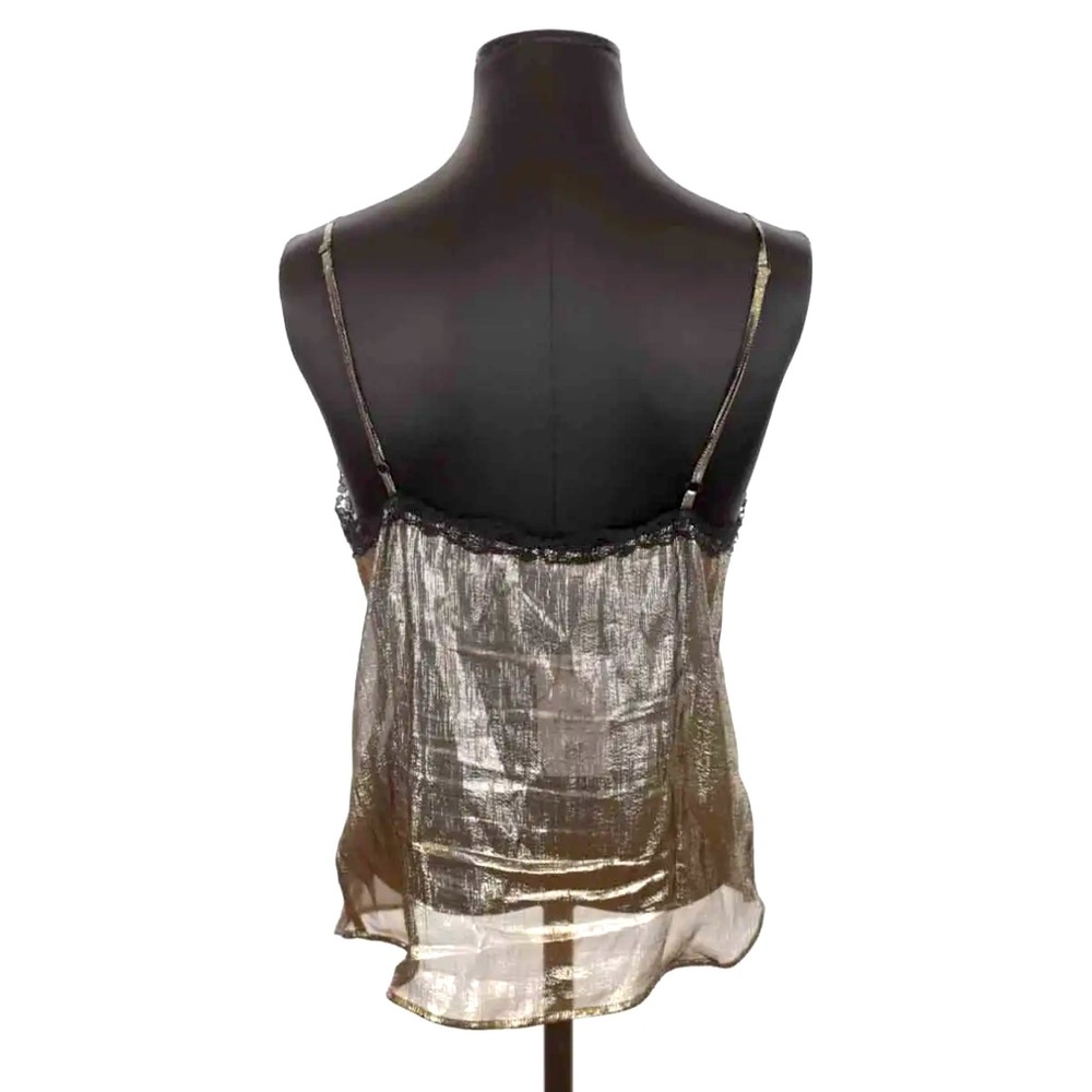 New! Sandro Women’s Lace-Trimmed Metallic Gold Silk Camisole Tank Top Small - Picture 6 of 14